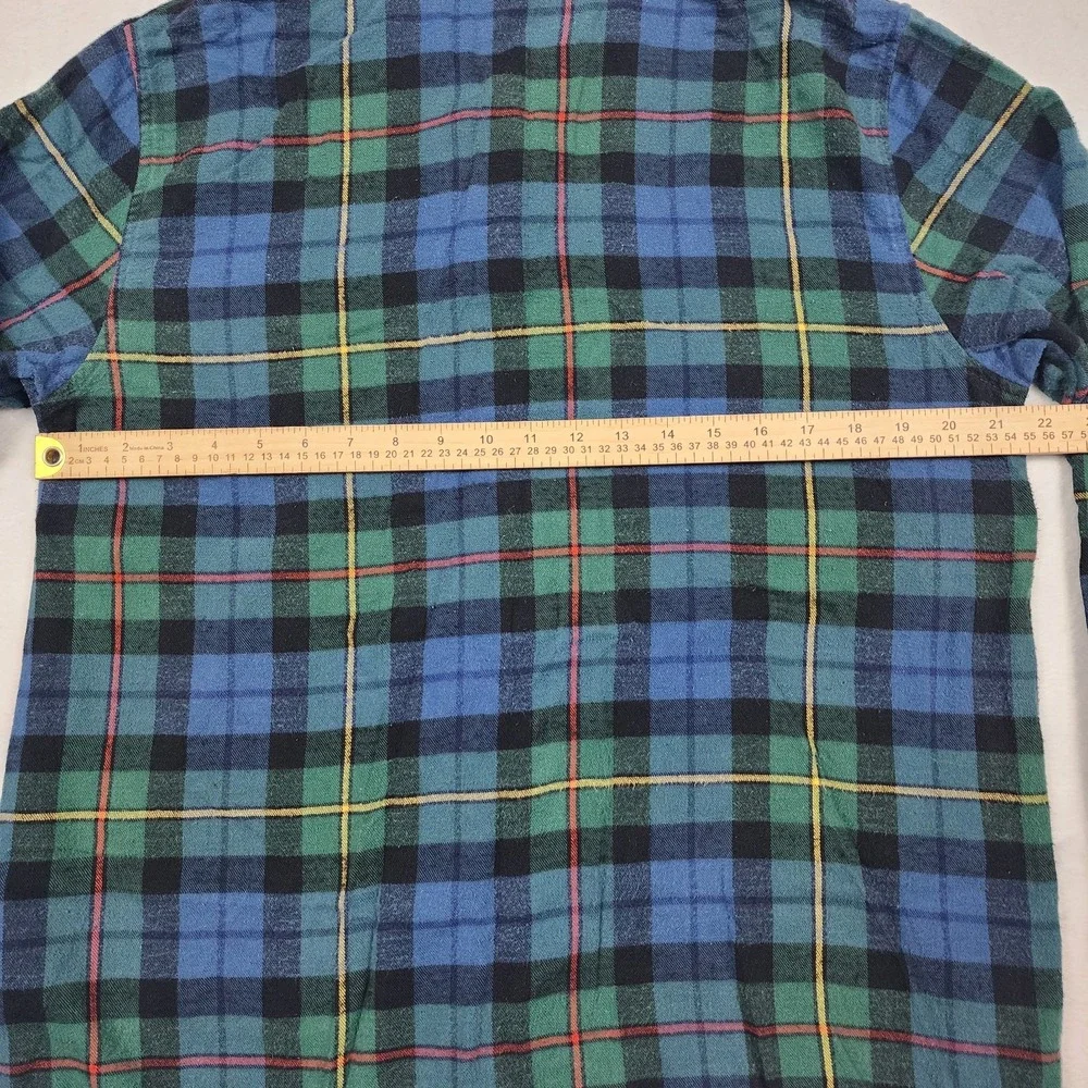 LL Bean Pajama Set Mens Medium Regular Blue Plaid Flannel Button Up Pants